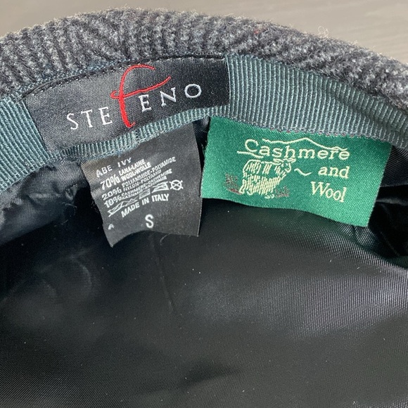 Stefeno Herringbone Cashmere Wool Blend Tweed Ascot Cap Newsboy Grey Size S - Picture 3 of 8